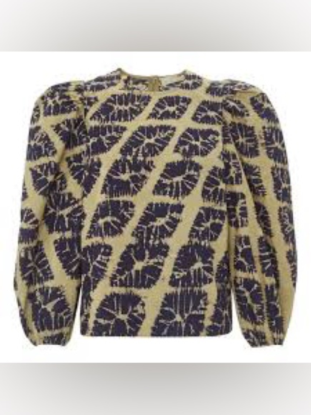 Ulla Johnson Navy and Cream Puff-Sleeve Printed Blouse